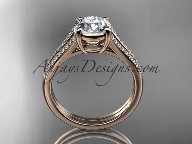 14kt rose gold diamond unique engagement ring, wedding ring with a "Forever One" Moissanite center stone ADER108 - AnjaysDesigns