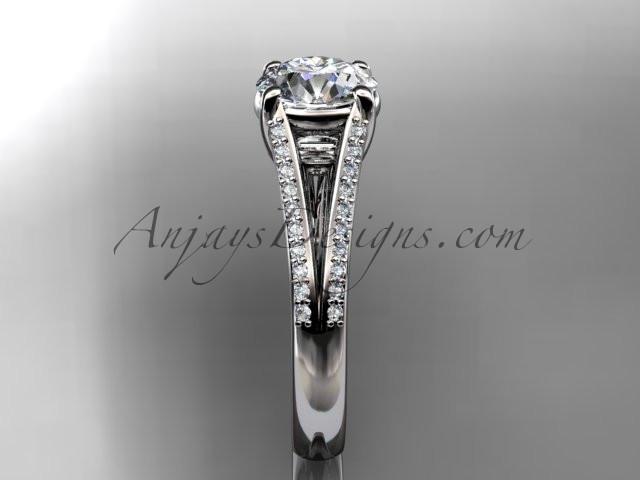 Platinum diamond unique engagement ring, wedding ring with a "Forever One" Moissanite center stone ADER108 - AnjaysDesigns