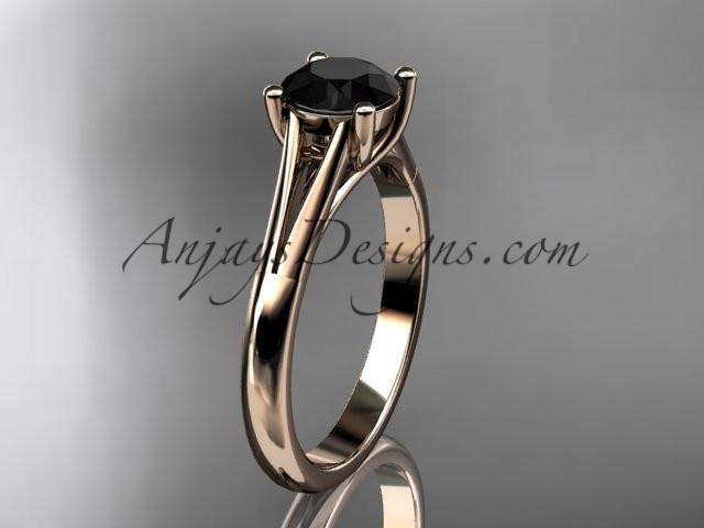 14kt rose gold diamond unique engagement ring, wedding ring, solitaire ring with a Black Diamond center stone ADER109 - AnjaysDesigns