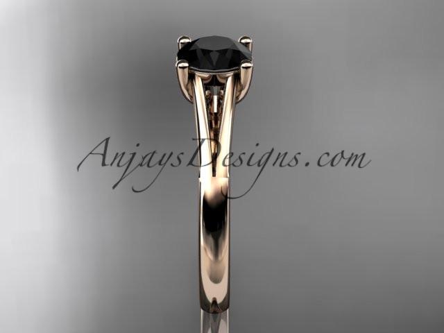 14kt rose gold diamond unique engagement ring, wedding ring, solitaire ring with a Black Diamond center stone ADER109 - AnjaysDesigns