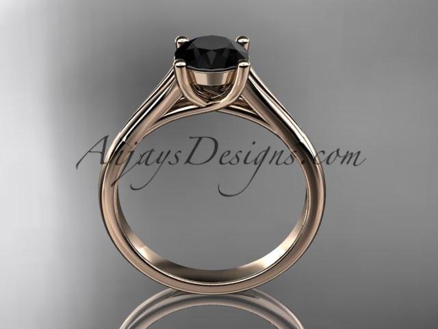 14kt rose gold diamond unique engagement ring, wedding ring, solitaire ring with a Black Diamond center stone ADER109 - AnjaysDesigns