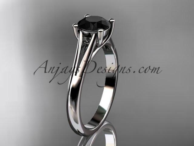 platinum diamond unique engagement ring, wedding ring, solitaire ring with a Black Diamond center stone ADER109 - AnjaysDesigns