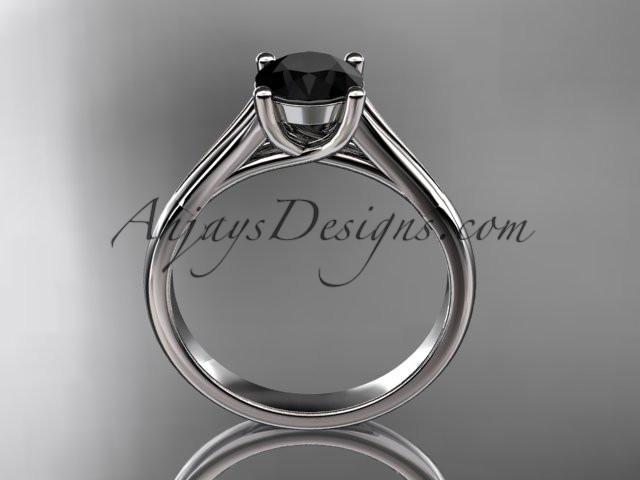 platinum diamond unique engagement ring, wedding ring, solitaire ring with a Black Diamond center stone ADER109 - AnjaysDesigns