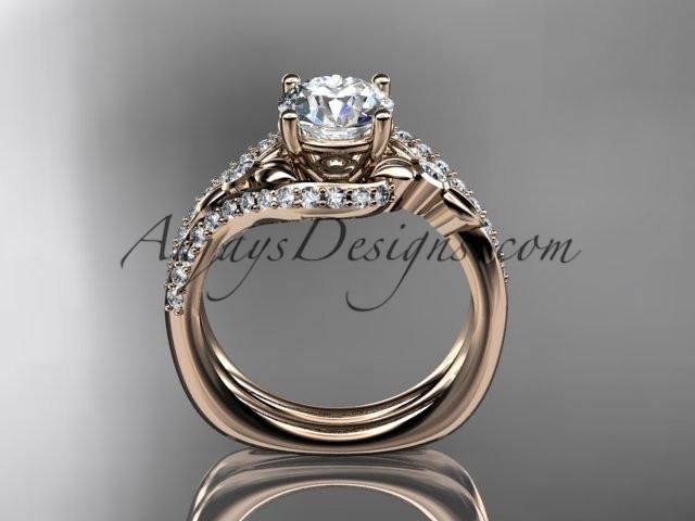 14kt rose gold diamond leaf and vine engagement ring set  ADLR112S - AnjaysDesigns