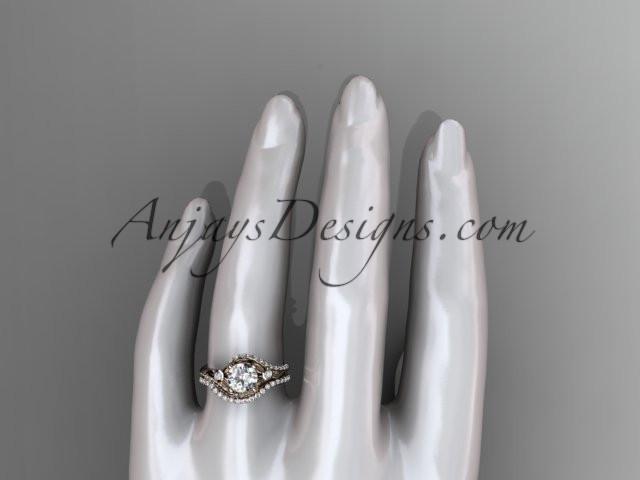14kt rose gold diamond leaf and vine engagement ring set  ADLR112S - AnjaysDesigns