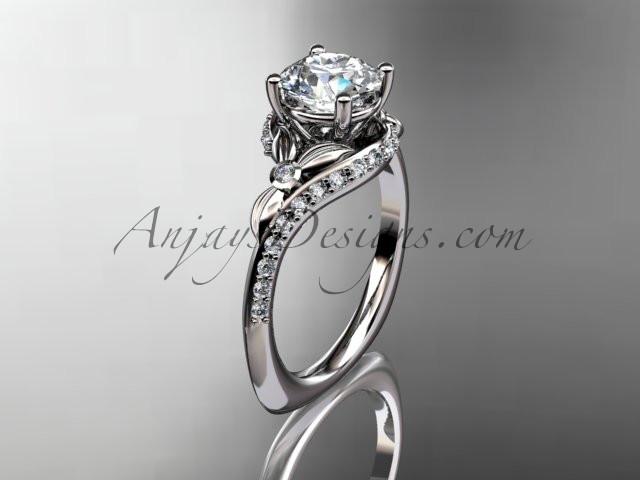 Platinum diamond leaf and vine engagement ring with a "Forever One" Moissanite center stone ADLR112 - AnjaysDesigns
