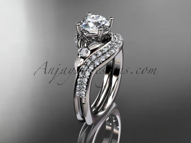 14kt white gold diamond leaf and vine engagement ring set  ADLR112S - AnjaysDesigns
