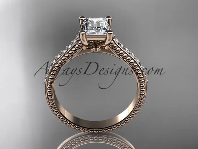 14kt rose gold diamond unique engagement ring, wedding ring with a "Forever One" Moissanite center stone ADER113 - AnjaysDesigns