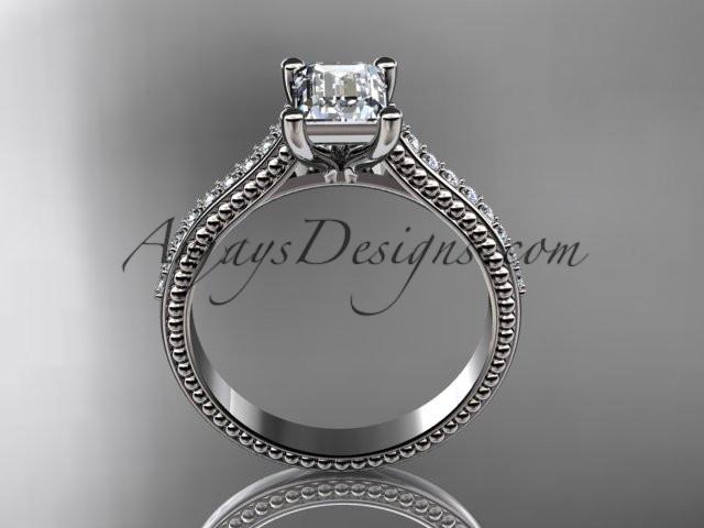 Platinum diamond unique engagement ring, wedding ring with a "Forever One" Moissanite center stone ADER113 - AnjaysDesigns