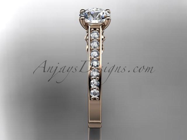 14kt rose gold diamond unique engagement ring, wedding ring with a "Forever One" Moissanite center stone ADER114 - AnjaysDesigns