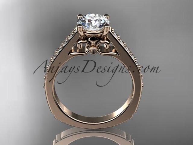 14kt rose gold diamond unique engagement ring, wedding ring with a "Forever One" Moissanite center stone ADER114 - AnjaysDesigns