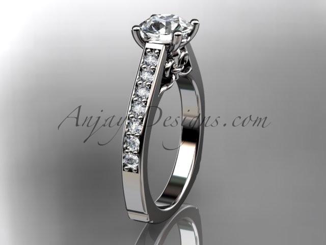 14kt white gold diamond unique engagement ring, wedding ring with a "Forever One" Moissanite center stone ADER114 - AnjaysDesigns