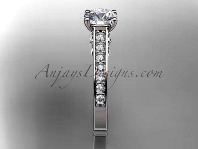 Platinum diamond unique engagement ring, wedding ring with a "Forever One" Moissanite center stone ADER114 - AnjaysDesigns