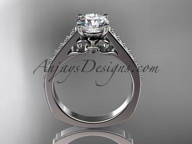 Platinum diamond unique engagement ring, wedding ring with a "Forever One" Moissanite center stone ADER114 - AnjaysDesigns