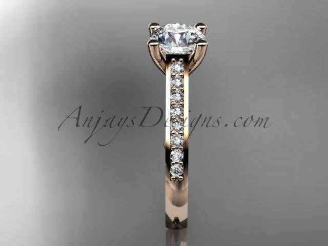 14kt rose gold diamond unique engagement ring, wedding ring with a "Forever One" Moissanite center stone ADER116 - AnjaysDesigns