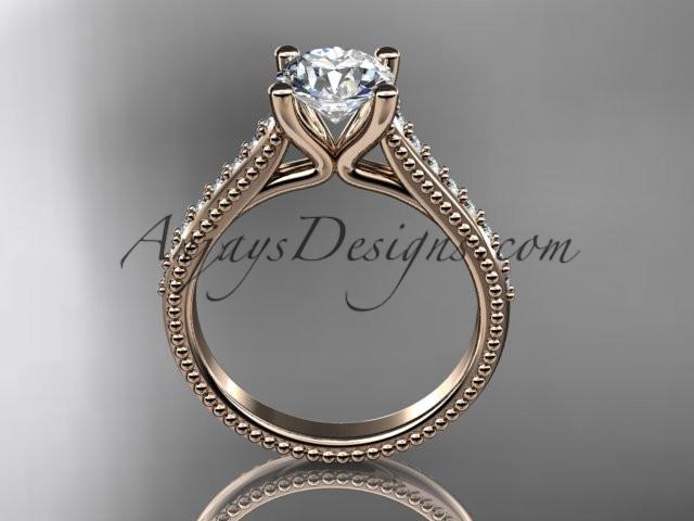 14kt rose gold diamond unique engagement ring, wedding ring with a "Forever One" Moissanite center stone ADER116 - AnjaysDesigns