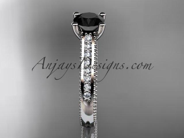 platinum diamond unique engagement ring, wedding ring with a Black Diamond center stone ADER116 - AnjaysDesigns