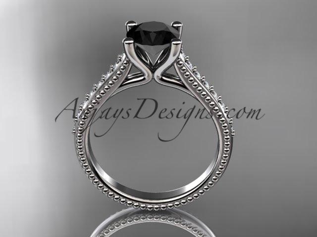 platinum diamond unique engagement ring, wedding ring with a Black Diamond center stone ADER116 - AnjaysDesigns