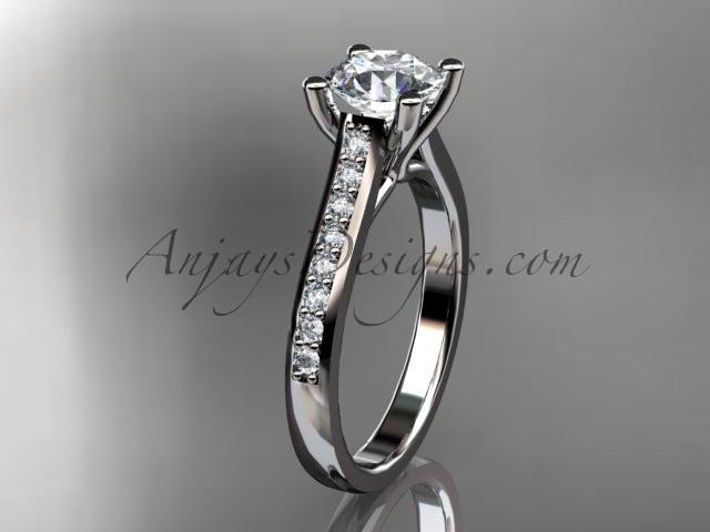 platinum diamond unique engagement ring, wedding ring with a "Forever One" Moissanite center stone ADER116 - AnjaysDesigns