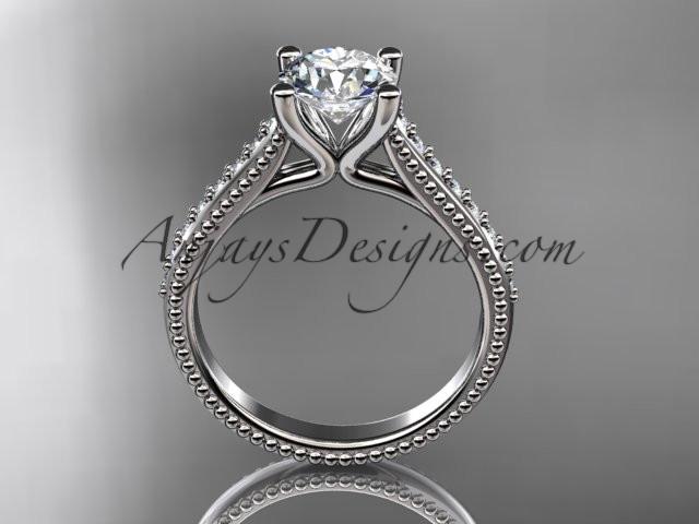 platinum diamond unique engagement ring, wedding ring with a "Forever One" Moissanite center stone ADER116 - AnjaysDesigns