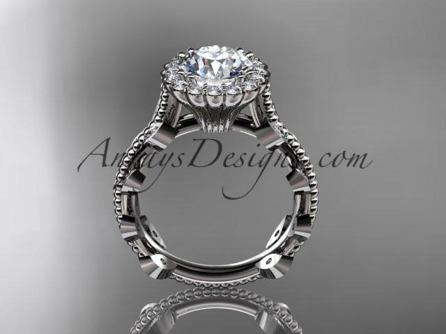 platinum diamond leaf and vine wedding ring, engagement ring with a "Forever One" Moissanite center stone ADLR118 - AnjaysDesigns