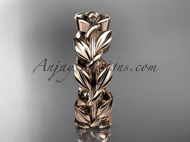 14kt rose gold leaf wedding ring, wedding band ADLR120G - AnjaysDesigns