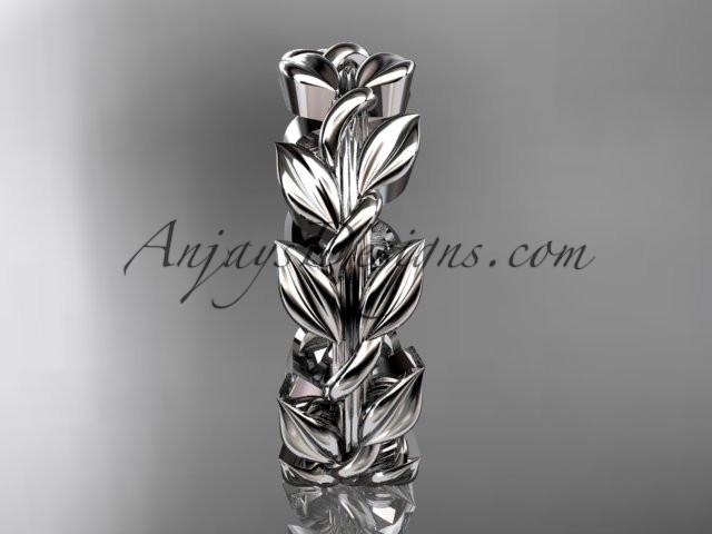 platinum leaf wedding ring, wedding band ADLR120G - AnjaysDesigns