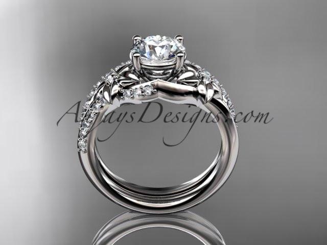 14kt white gold diamond floral wedding set, engagement set with a "Forever One" Moissanite center stone ADLR125S - AnjaysDesigns