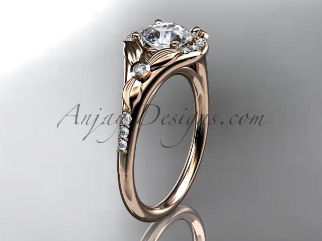 14kt rose gold diamond floral wedding ring, engagement ring with a "Forever One" Moissanite center stone ADLR126 - AnjaysDesigns