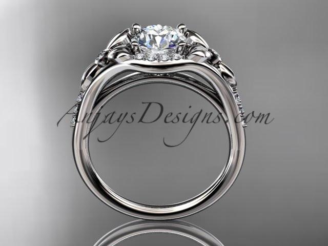 platinum floral wedding ring, engagement ring with a "Forever One" Moissanite center stone ADLR126 - AnjaysDesigns