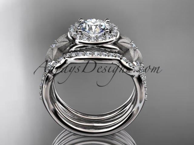 14kt white gold diamond floral wedding ring, engagement ring with a double matching band ADLR127S - AnjaysDesigns