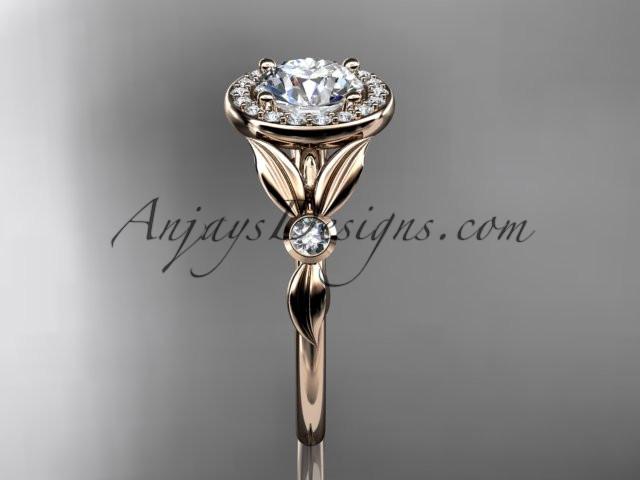 14kt rose gold diamond floral wedding ring, engagement ring with a "Forever One" Moissanite center stone ADLR129 - AnjaysDesigns