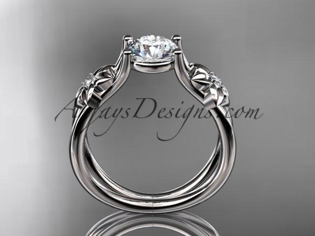 14kt white gold diamond floral wedding ring, engagement ring with a "Forever One" Moissanite center stone ADLR130 - AnjaysDesigns