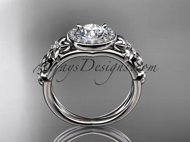 14kt white gold diamond floral wedding ring, engagement ring with a "Forever One" Moissanite center stone ADLR131 - AnjaysDesigns