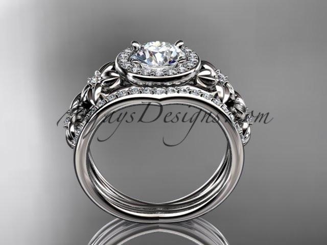 14kt white gold diamond floral wedding ring, engagement set ADLR131S - AnjaysDesigns
