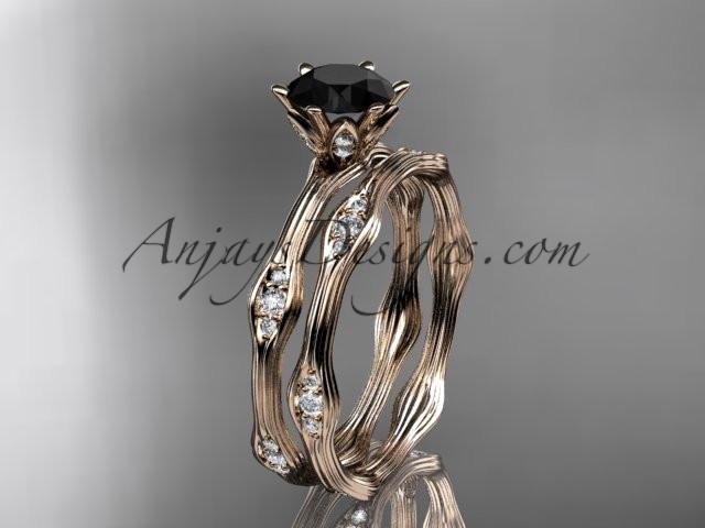 14kt rose gold diamond wedding ring, engagement ring, engagement set with a Black Diamond center stone ADLR132S - AnjaysDesigns