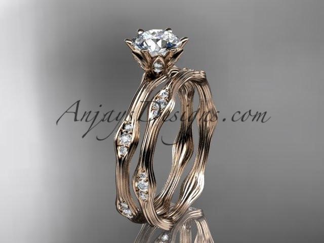 14kt rose gold diamond wedding ring, engagement ring, engagement set with a "Forever One" Moissanite center stone ADLR132S - AnjaysDesigns