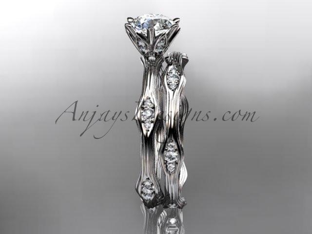Platinum diamond leaf and vine wedding ring, engagement ring, engagement set ADLR132S - AnjaysDesigns