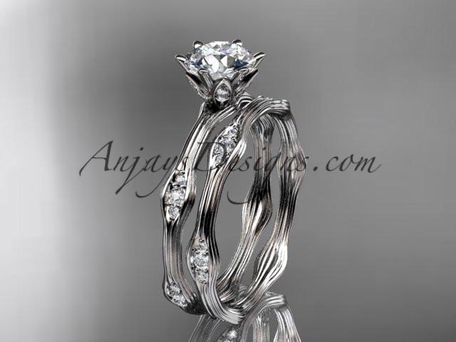Platinum diamond wedding ring, engagement ring, engagement set with a "Forever One" Moissanite center stone ADLR132S - AnjaysDesigns
