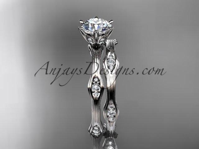 Platinum diamond wedding ring, engagement ring, engagement set with a "Forever One" Moissanite center stone ADLR132S - AnjaysDesigns