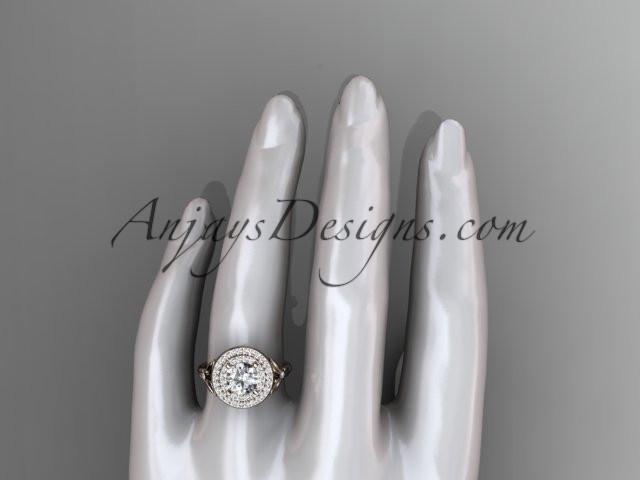 14kt rose gold diamond floral wedding ring, engagement ring with a "Forever One" Moissanite center stone ADLR133 - AnjaysDesigns