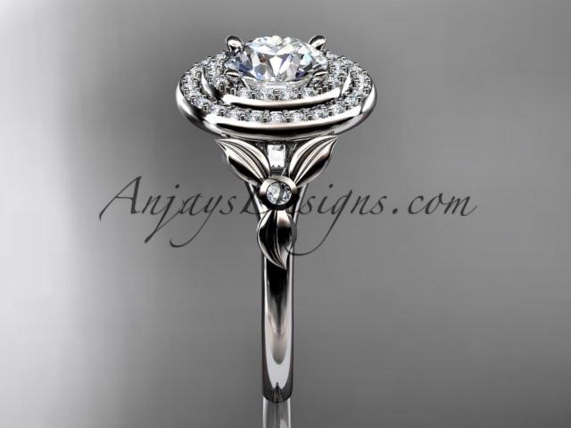 14kt white gold diamond floral wedding ring, engagement ring with a "Forever One" Moissanite center stone ADLR133 - AnjaysDesigns