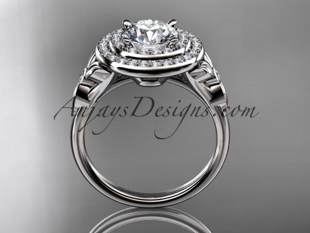 14kt white gold diamond floral wedding ring, engagement ring with a "Forever One" Moissanite center stone ADLR133 - AnjaysDesigns
