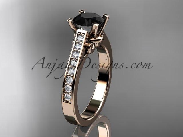 14kt rose gold diamond unique engagement ring, wedding ring with a Black Diamond center stone ADER134 - AnjaysDesigns