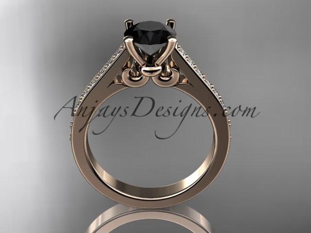 14kt rose gold diamond unique engagement ring, wedding ring with a Black Diamond center stone ADER134 - AnjaysDesigns
