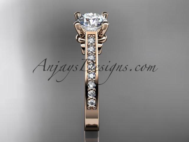 14kt rose gold diamond unique engagement ring, wedding ring with a "Forever One" Moissanite center stone ADER134 - AnjaysDesigns