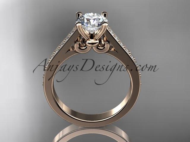 14kt rose gold diamond unique engagement ring, wedding ring with a "Forever One" Moissanite center stone ADER134 - AnjaysDesigns