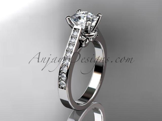 Platinum diamond unique engagement ring, wedding ring with a "Forever One" Moissanite center stone ADER134 - AnjaysDesigns