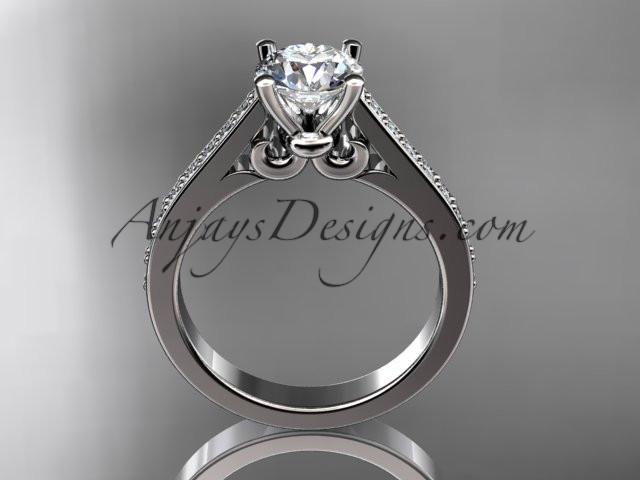 Platinum diamond unique engagement ring, wedding ring with a "Forever One" Moissanite center stone ADER134 - AnjaysDesigns
