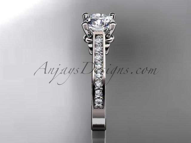 Platinum diamond unique engagement ring, wedding ring with a "Forever One" Moissanite center stone ADER134 - AnjaysDesigns